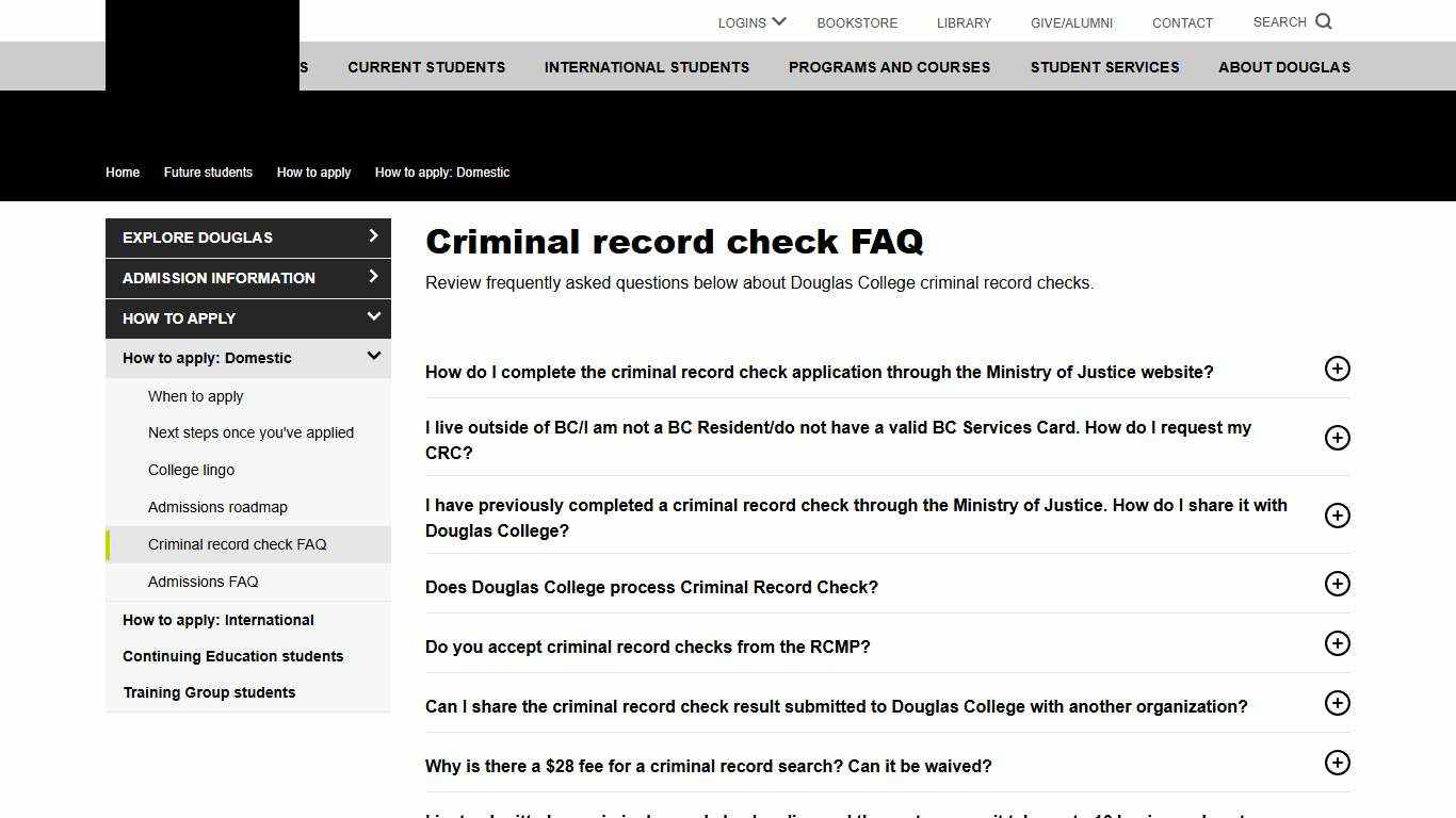 Criminal record check FAQ Douglas College
