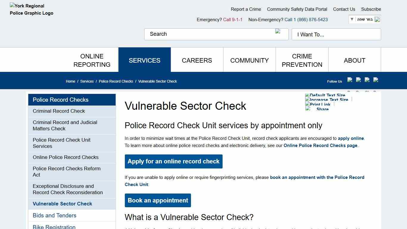 Vulnerable Sector Check - York Regional Police